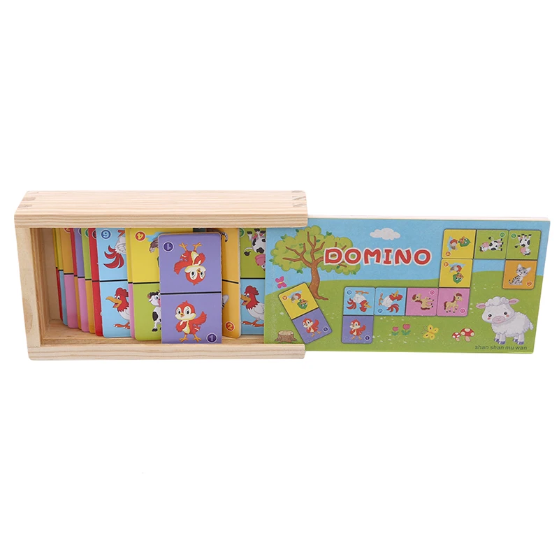 Детский деревянный блок, настольная игра, деревянный солитер домино, Раннее Обучение животных, обучающие игрушки для детей, красочный блок