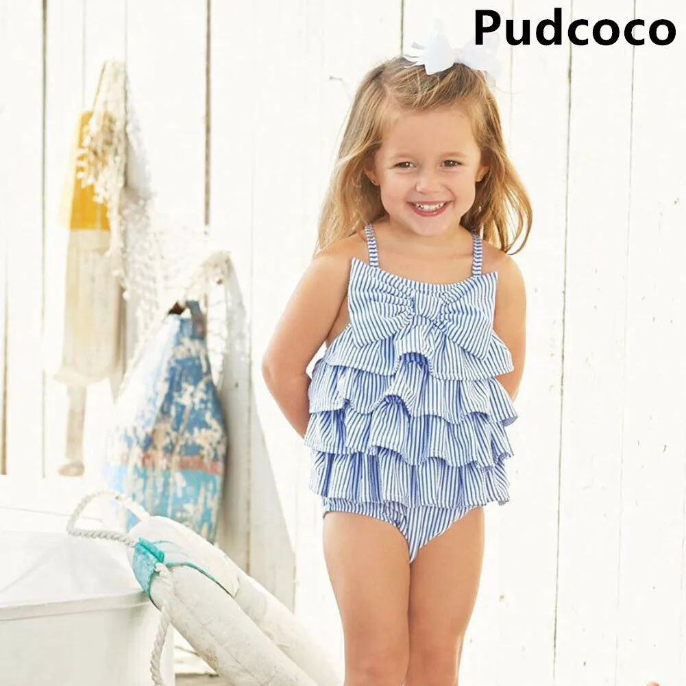 

Baby Romper Newborn Infants Baby Gilr Ruffle Strap Sleeveless Romper Summer Stripe Bowknot Outfits