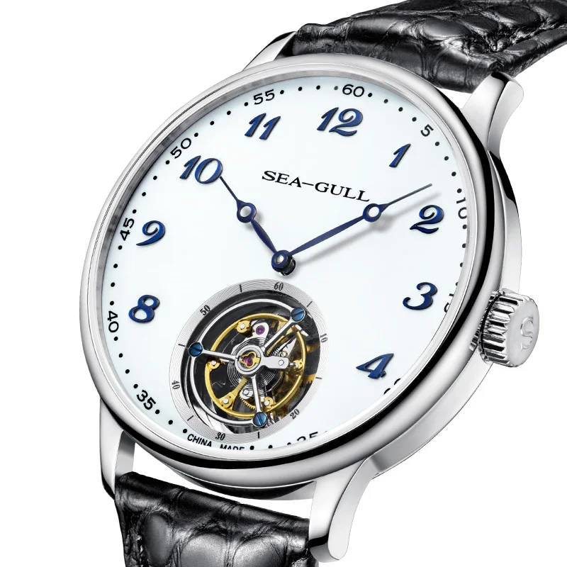 С оригинальной сертификацией бумажные часы Seagull Tourbillon с арабскими цифрами механические мужские часы из кожи аллигатора