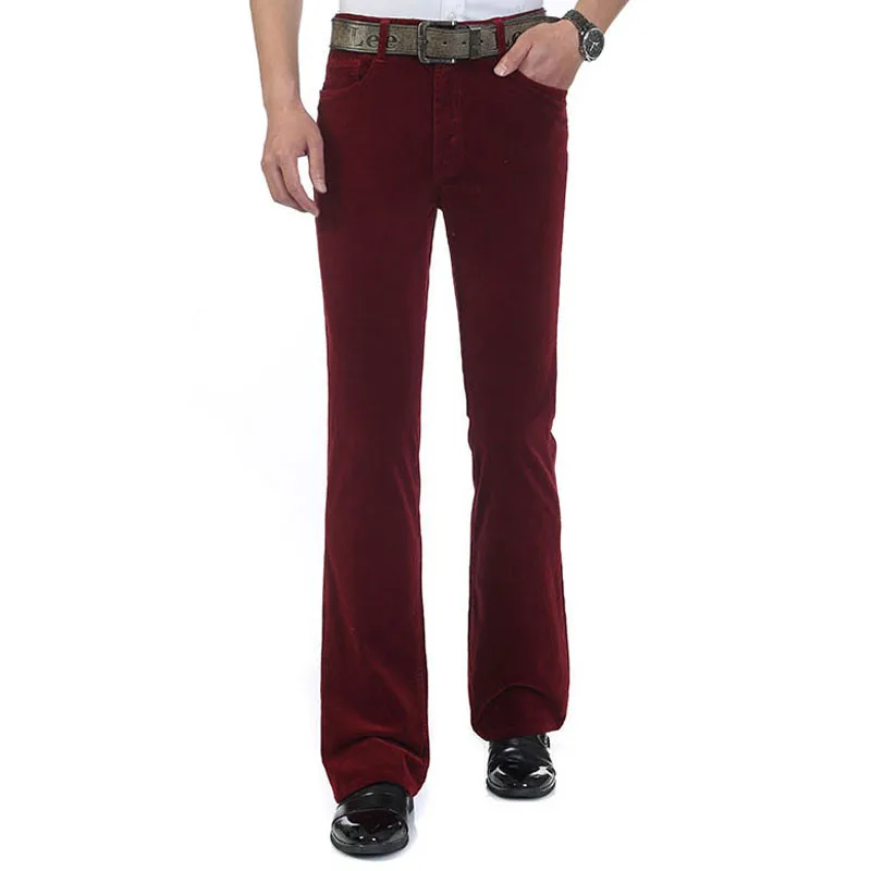 Men's Casual Pants Men's Corduroy Micro-Lats Mid-Waist Elastic Slim Pants Casual Small Flare Size 26- 36 38