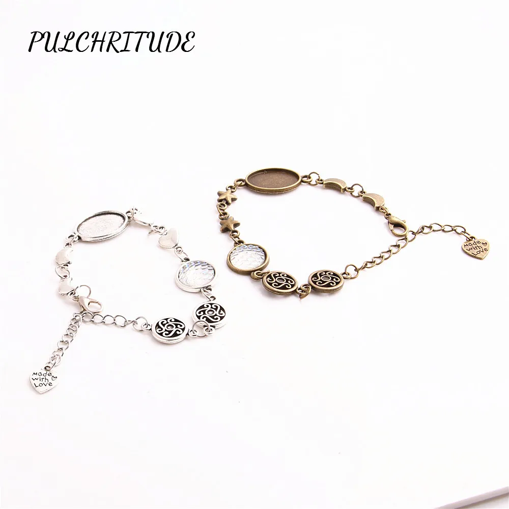 Pulchrode металлический сплав 2 цвета 3 шт. браслет ручной работы рыбья чешуя Камея подходит Овальный 13*18 мм кабошон основа Шарм с Луной и звездой Diy C1532