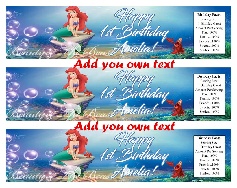 

Customized Personalized Little Mermaid Bottle Water Label Wrappers Ariel Birthday Party Decorations Kids Party Supplies Cany Bar