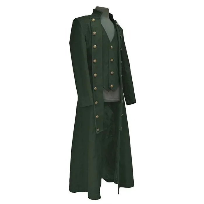 Средневековая одежда, чистый цвет, с длинными рукавами, три ряда пуговиц, мужская куртка, Ретро стиль, перекрестный ремень, получил Топ, Мужской плащ, куртка - Цвет: army green