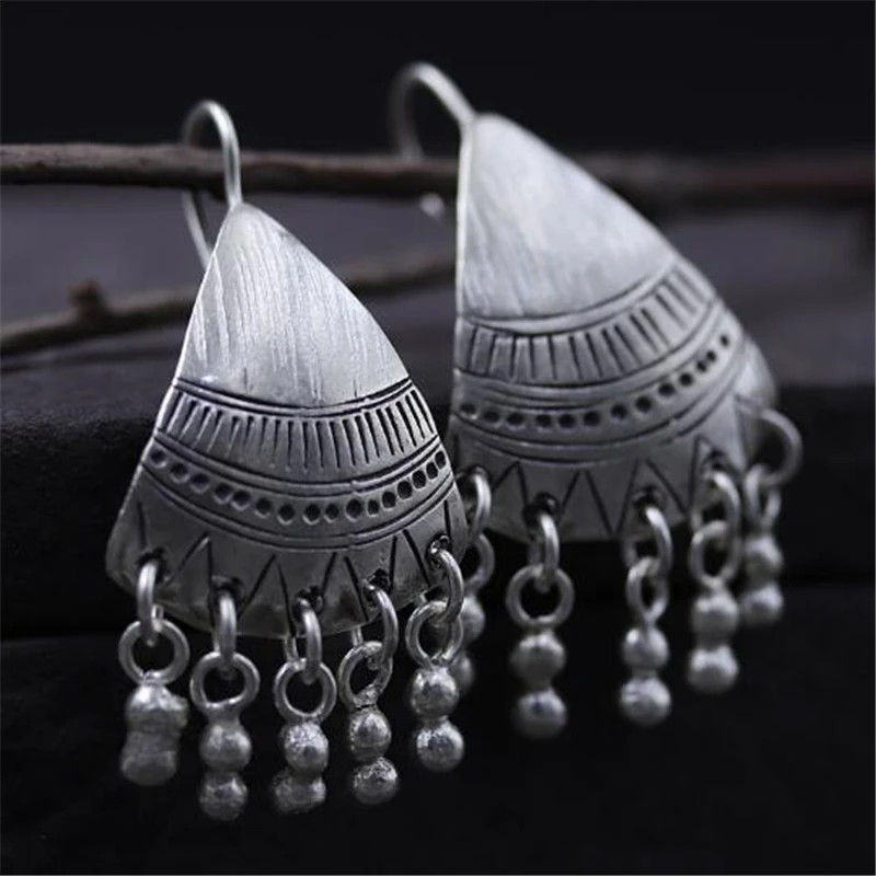 

Women's 925 Sterling Silver Beaded Tassels Drop Hook Dangle Carved Cocktail Party Linear Earrings 45.5MM 15.2G