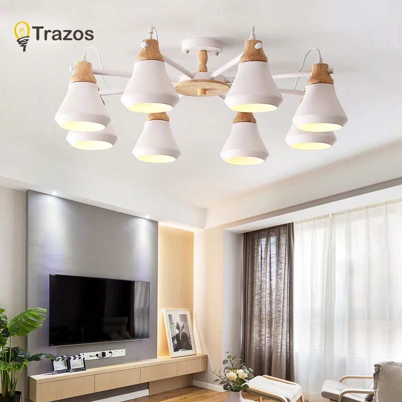 TRAZOS Lustre деревянная люстра для Железный Абажур гостиной светодиодный Люстра