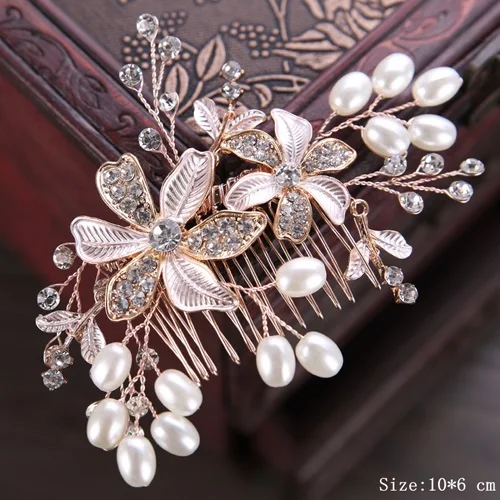 Bridal Pearl Hair Comb Wedding Accessories Rhinestone Flower Wedding Hair Comb Jewelry Wedding Hair Ornaments Bridal Headdress FS044