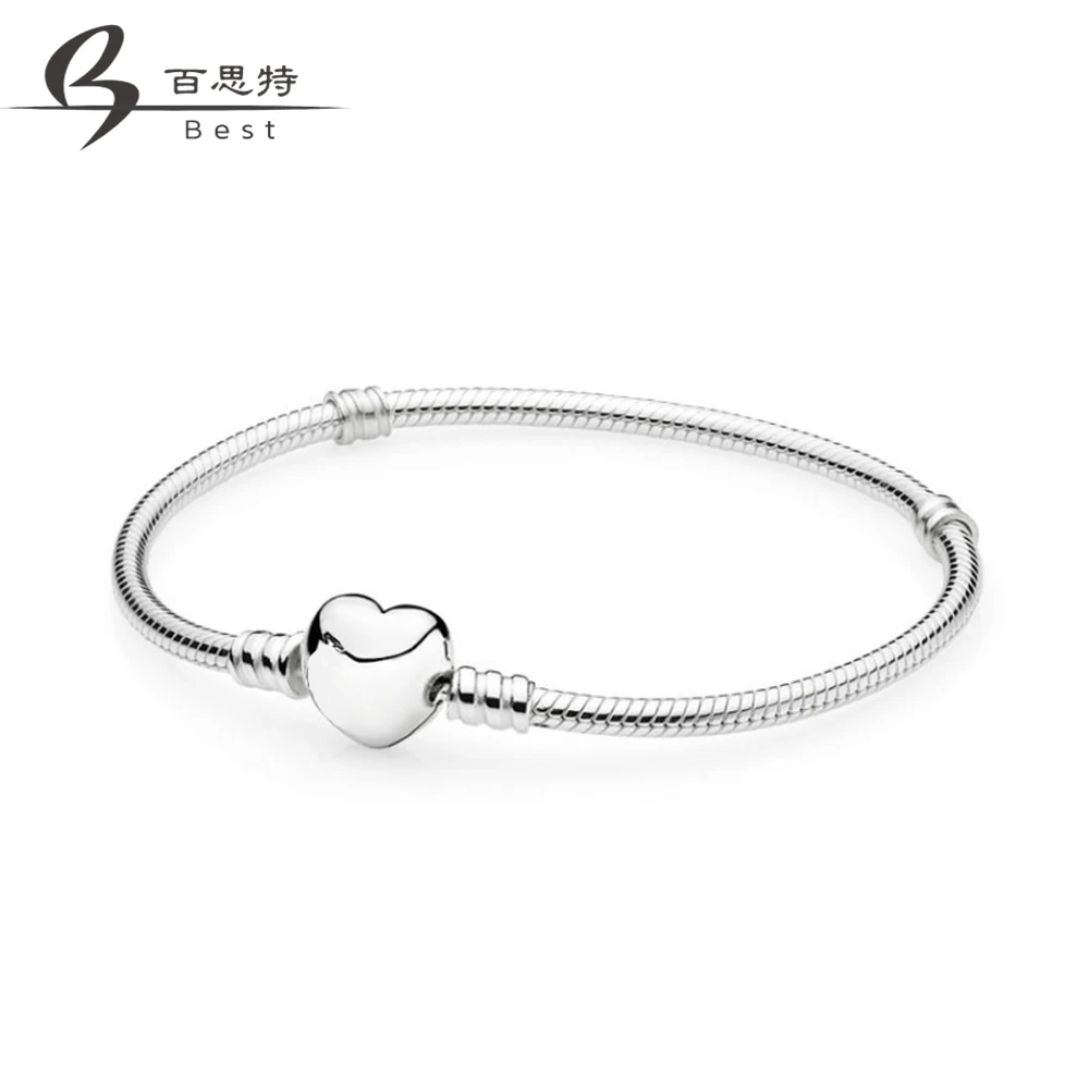 

BEST Genuine 100% 925 Sterling SilverHeart Womens Bracelet DIY Anklet Charms Beads Fine Jewelry Free Shipping