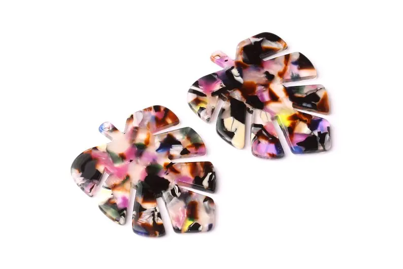 

Tortoise Shell Earrings - Acetate Earring Charm - Monstera Leaf Shaped Pendan -6pcs/lot- Code: A11 - 44x35x2.5mm-AC1052