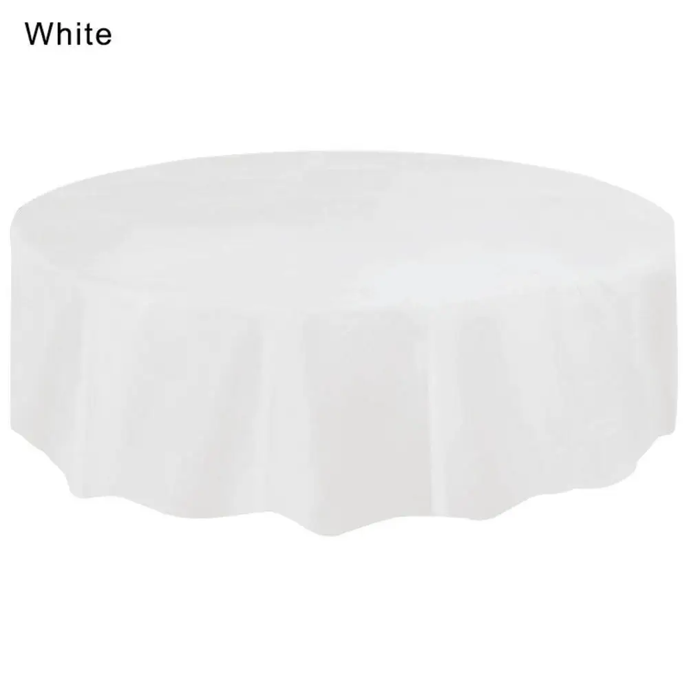 PEVA одноразовая простая атласная Скатерть сплошной цвет пластиковый, круглый стол покрывает способную ткань для домашнего декора 84 дюймов - Цвет: White