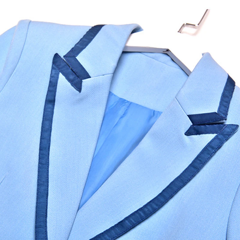 2019 Fashion Runway Design Elegant Office Ladies Blazer Single Button Light Blue Slim Jackets And Blazers Coat Female Outwear