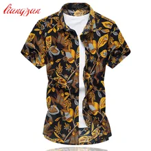 Мужские рубашки с принтом листьев, брендовые летние рубашки с коротким рукавом, большие размеры 5XL 6XL, хлопковые рубашки Camisetas Masculinas F2193
