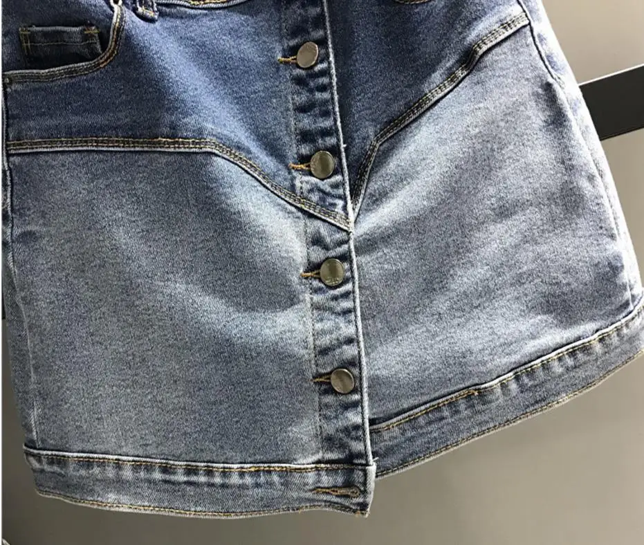 Лето 2018 линия Высокая талия юбка джинсовая юбка Однобортный дамы юбки Женская Винтаж мини-юбка, джинсы