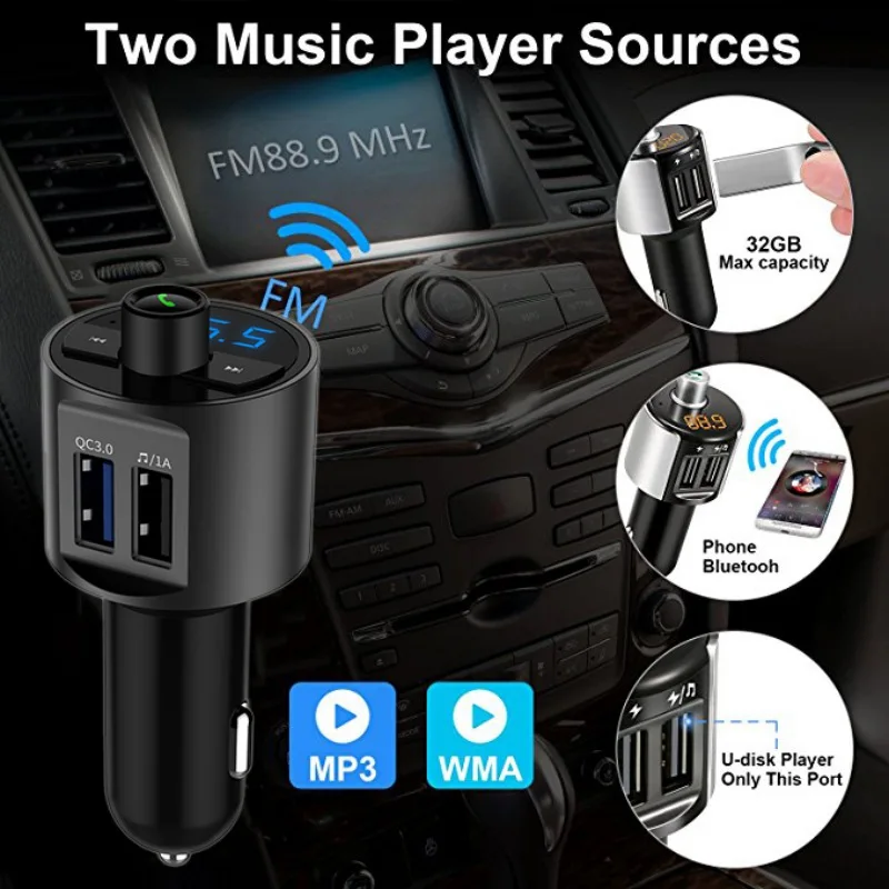 Беспроводной Bluetooth Радио адаптер fm-передатчик автомобильное зарядное устройство с двумя usb-портами для зарядки громкой связи для IPhone Samsung