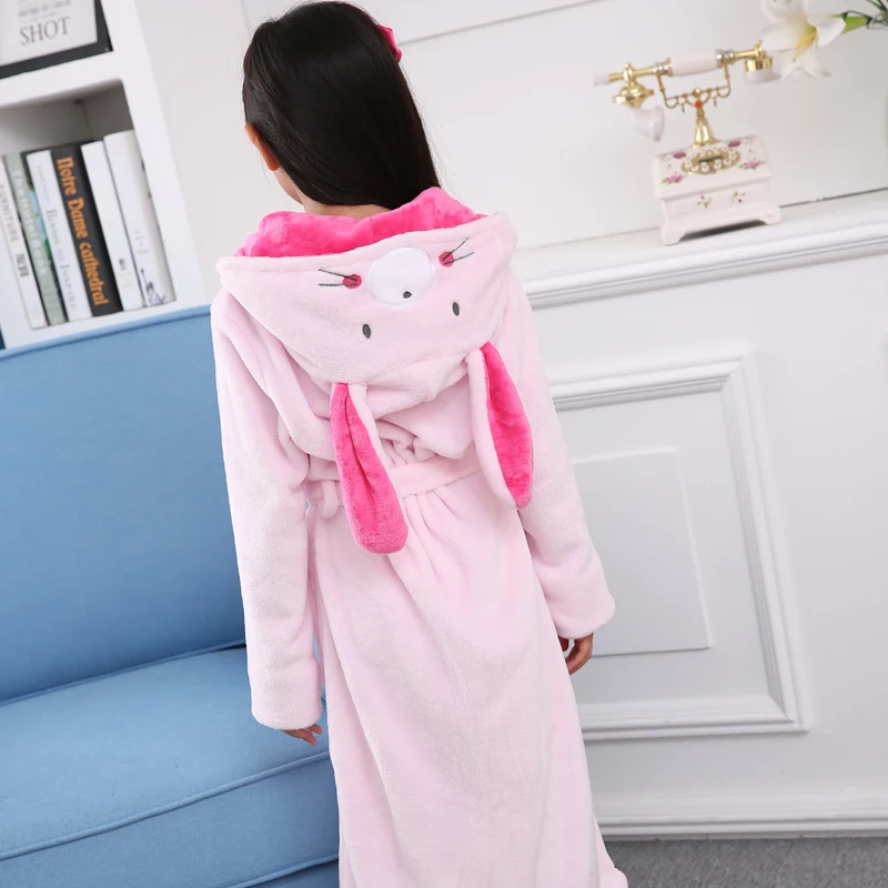 Fashion Baby Hooded Bathrobe Winter Autumn Cotton Bathrobe Children Bath Robes Boys Cartoon Long Flannel Kids Swimming Robe