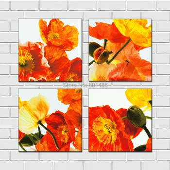 

4 Panels Contemporary Red Poppy flowers bloom Painting Abstract Canvas Prints for Bedroom Office Living Room Decor