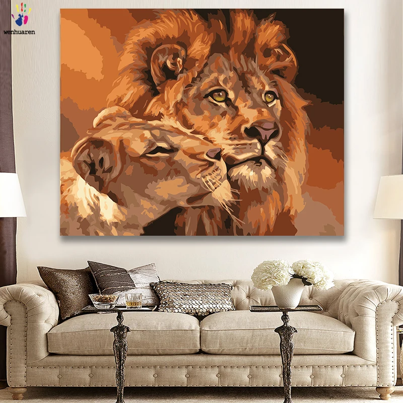 

DIY colorings pictures by numbers with colors Lioness lion cub King of the fores picture drawing painting by numbers framed Home