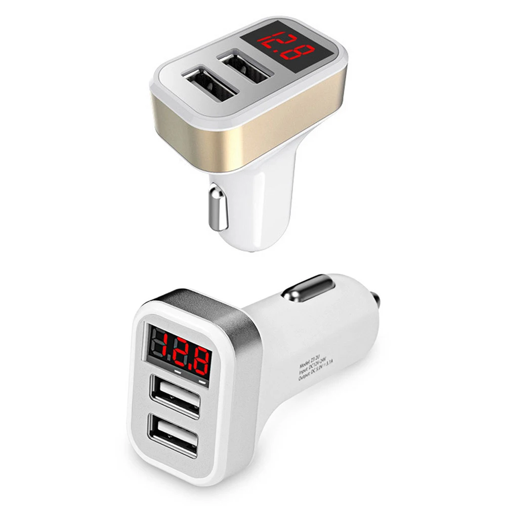 

Universal Dual USB 2 Port Smart Car Charger Quick Power Charging Adapter with LCD Voltage Detection Mobile Phone Chargers
