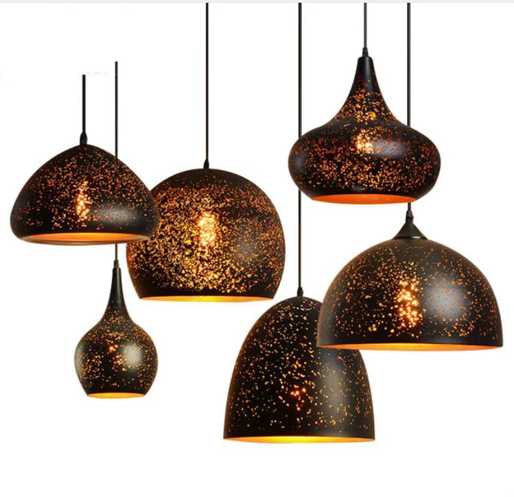 

Vintage Pendant Lamp Iron Loft Nordic Porous Retro E27 Etching Lampshade Bar Restaurant Lamp Industrial Wind Rust Pendant Lamp