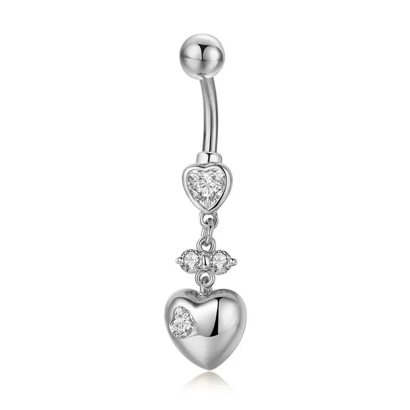 Hot Statement Hollow Double Heart Gold Surgical Steel Piercing Body Jewelry Sexy Crystal Zircon Pendant Belly Button Rings - Окраска металла: P0323BB