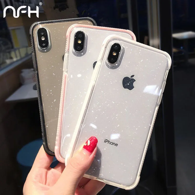 

Glitter Bling Anti knock Phone Case For iPhone On 7 8 6 6S Plus X XS XR XS Max Fashion Clear Back Cover Candy Color Case Coque