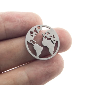 

Round World Map Matte Face Pendant Stainless Steel Personalize Earth Charm for DIY Jewelry Necklace Making Wholesale 50pcs