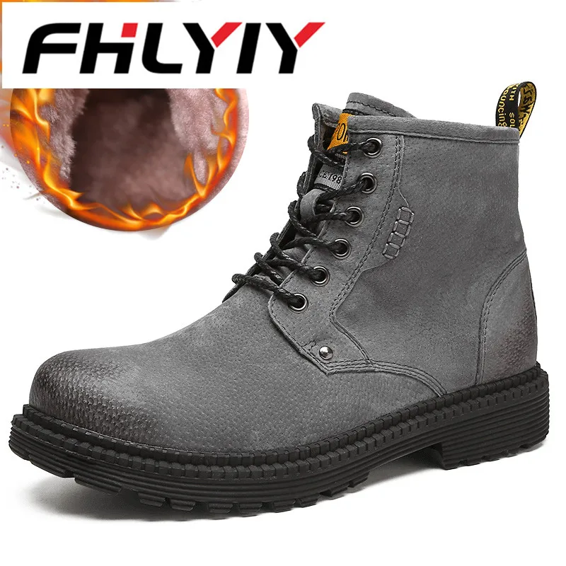 

Brand Men Snow Boots British Style Handmade High Tops Leather Men Ankle Boots Outdoor Warm Plush Motorcycle Boots Zapatos De