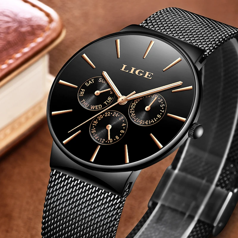 LIGE Для мужчин s часы лучший бренд класса люкс Для мужчин ультра тонкий Дата часы мужской Сталь ремень Повседневное кварцевые часы Для