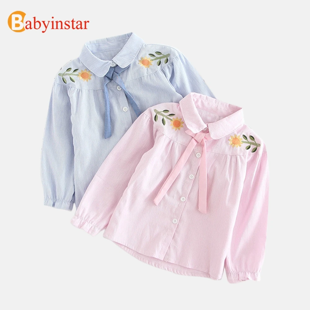Babyinstar/принцессы для маленьких девочек блузки 2018 детская повседневная одежда с длинным рукавом с цветочным принтом Блузка для девочек
