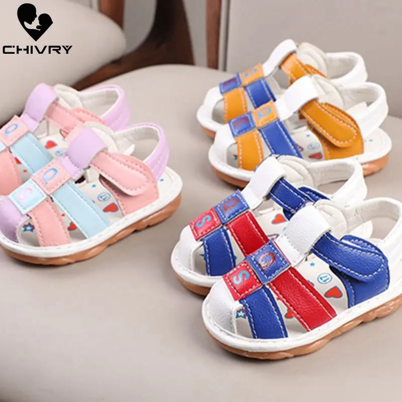 

Chivry 2019 Summer Kids Soft Cartoon Toddler Boys Girls Sandals Sport PU Leather Infant Baby Boys First Walk Shoes Beach Sandals