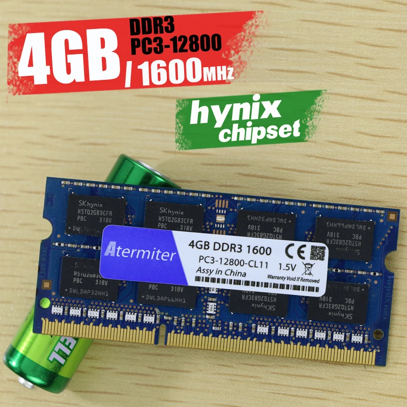 

Atermiter 4G 4GB DDR3 pc3 12800 1600Mhz 2RX8 Laptop Memory 4G pc3-12800S ddr3 1600 MHZ 204pin Notebook RAM (hynix chipset)