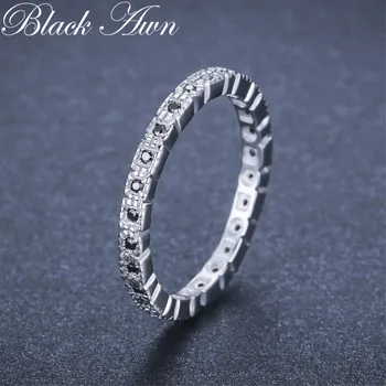 

Black Awn Hot Sale 925 Sterling Silver Fine Jewelry Trendy Engagement Bague Black Spinel Women's Wedding Ring Bijoux Femme G012