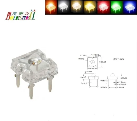 Lâmpada de Luz Pces Redondo Piranha Led Vermelho Amarelo Azul Verde Branco Laranja Quente Água Clara Lente Superflux 100 3mm 4-pin