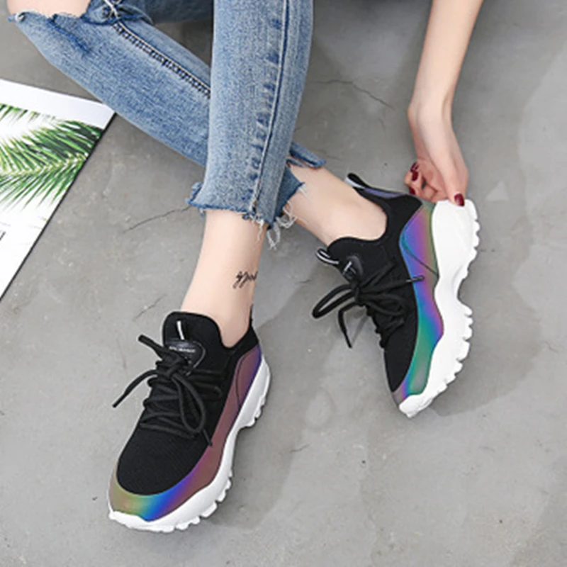 

Women Mesh Spring Sneakers Trainer Ladies Lace Up Stretch Fabric Platform Flat Vulcanized Casual Shoes Woman Breathable Fashion