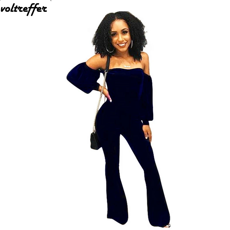 2018 Spring Pleuche Strapless Jumpsuits For Women Cut Out Off Shoulder Backless Velour Rompers 