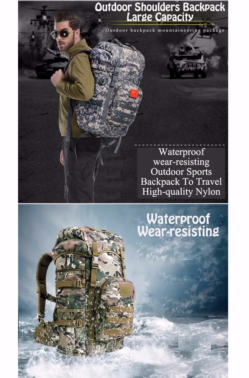 Mochila de Acampamento Viagem dos Homens 50l ao ar Livre Militar Tático Grande Capacidade Bolsas Montanhismo Bolsa Caminhadas Mochila Mod. 1257083 21 Esporte e Lazer