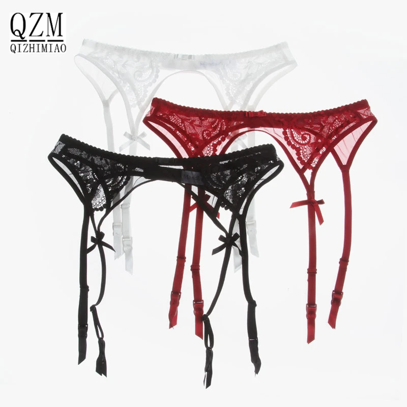 

QIZHIMIAO palace Jacquard sexy lace garter transparent perspective red color