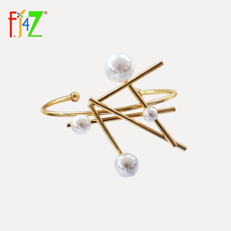 

F.J4Z New Fashion Women Bangle Bracelet Design Gorgeous Sticks Simulated Pearl Cuff Bangles pulseras brazalete para las mujeres