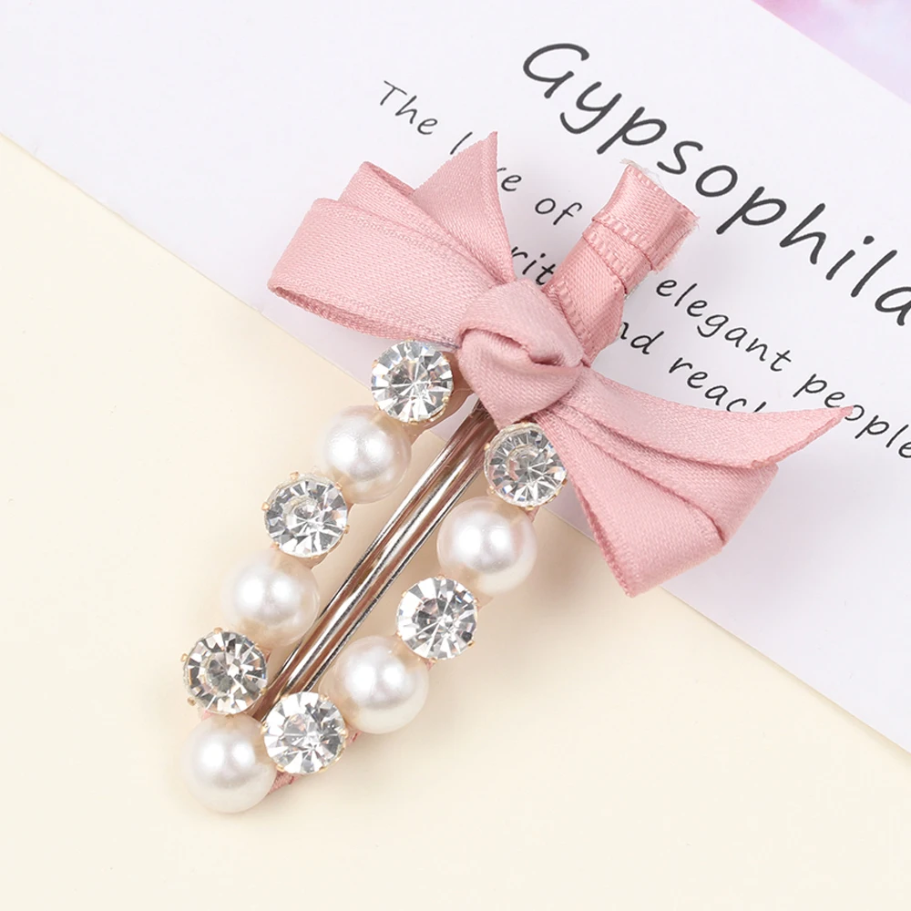 

HOOH New Handmade Ribbon Bowknot Rhinestone Pearl Hair Clips Girls Women Lady Metal Crystal Hairpins Hair Accessories Barrettes
