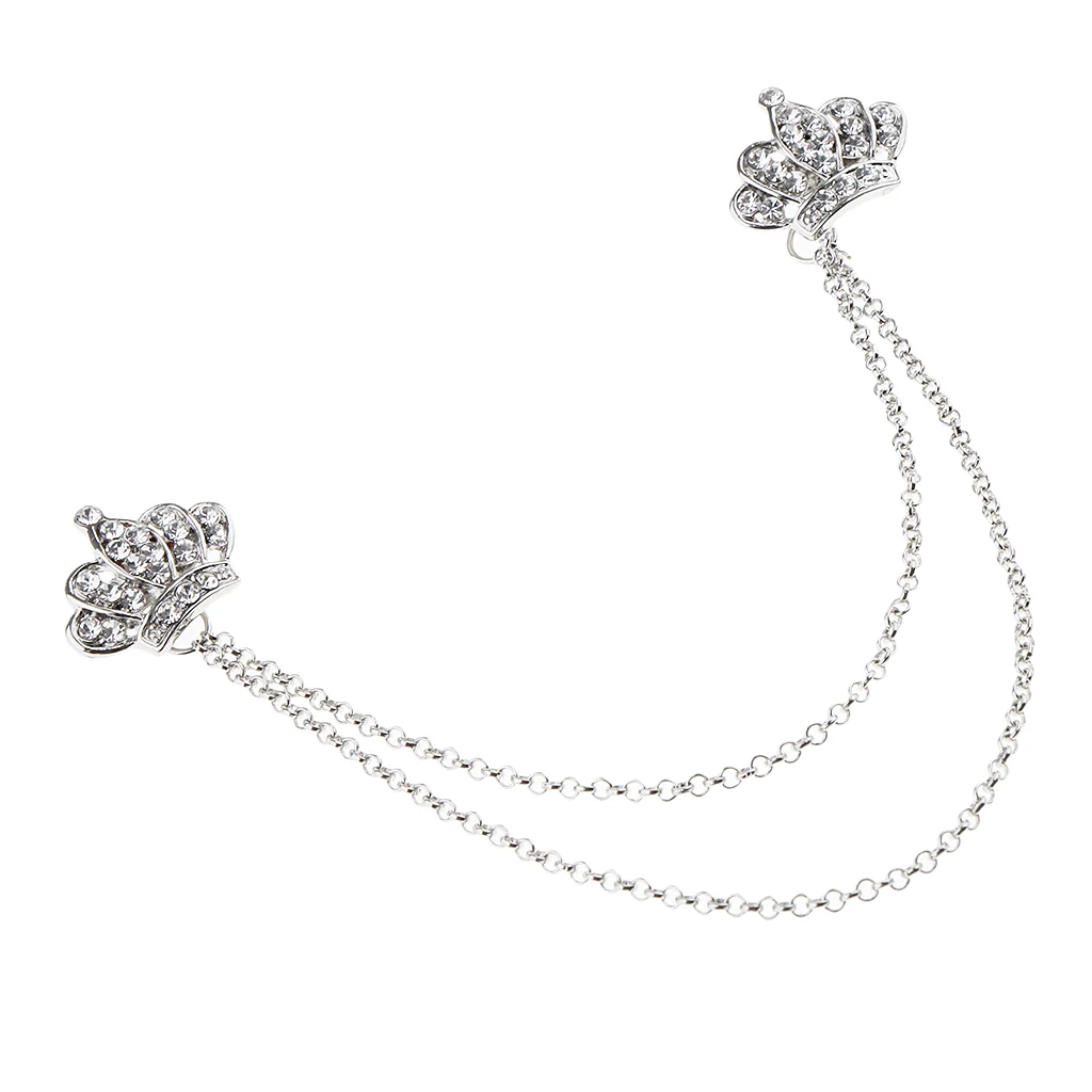Double Rhinestone Crown Layered Chain Brooch Crystal Brooch Collar Corsage Wedding Party