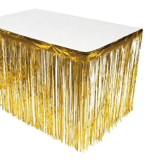  New Coming 1Pcs Gold / Green /Sliver Decorative Table Skirt Table Decoration Metallic Table Curtain