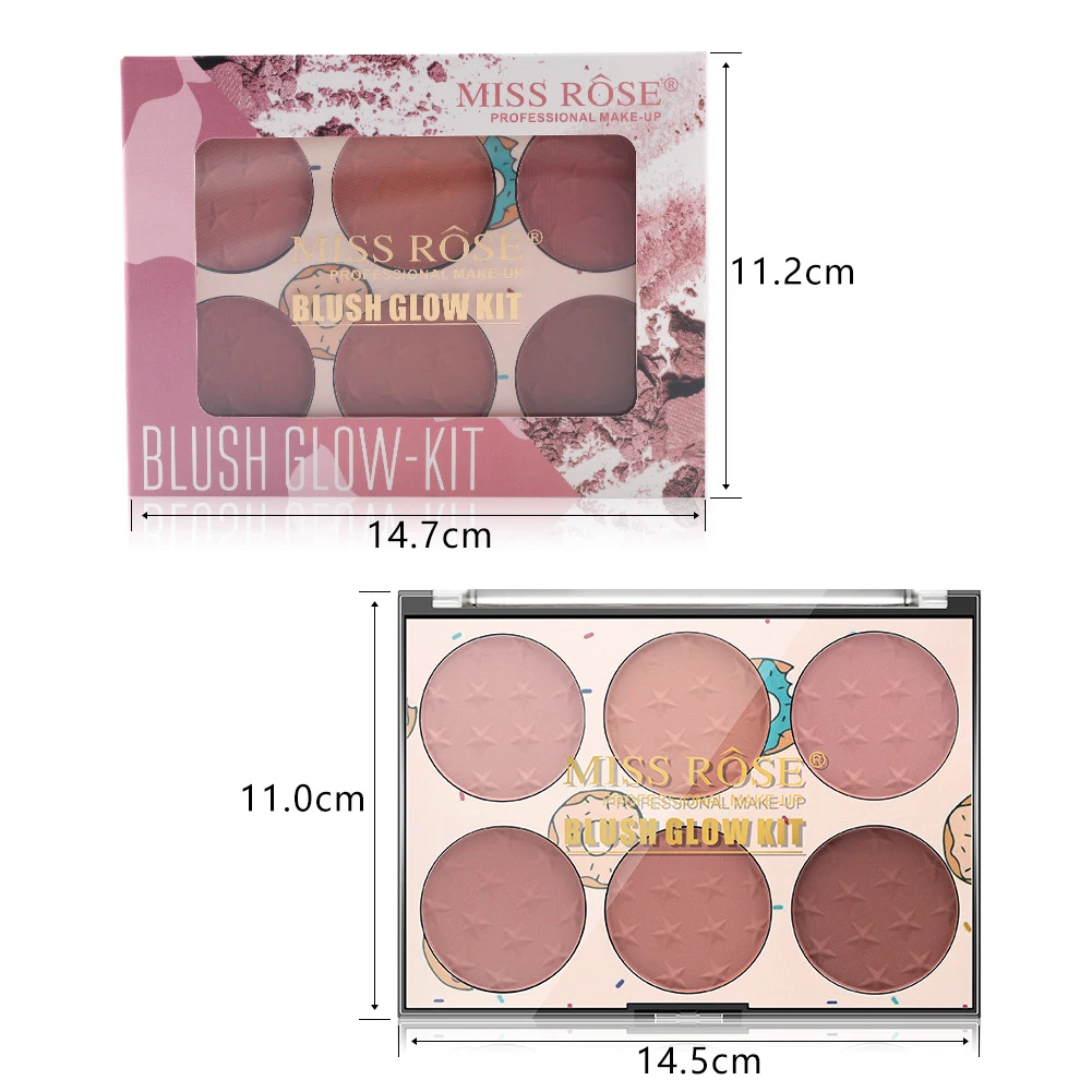 6 Colors Natural Blush Makeup Blush Palette Long-lasting Transparent Window Skin-friendly Rouge Makeup Box Blush TSLM1