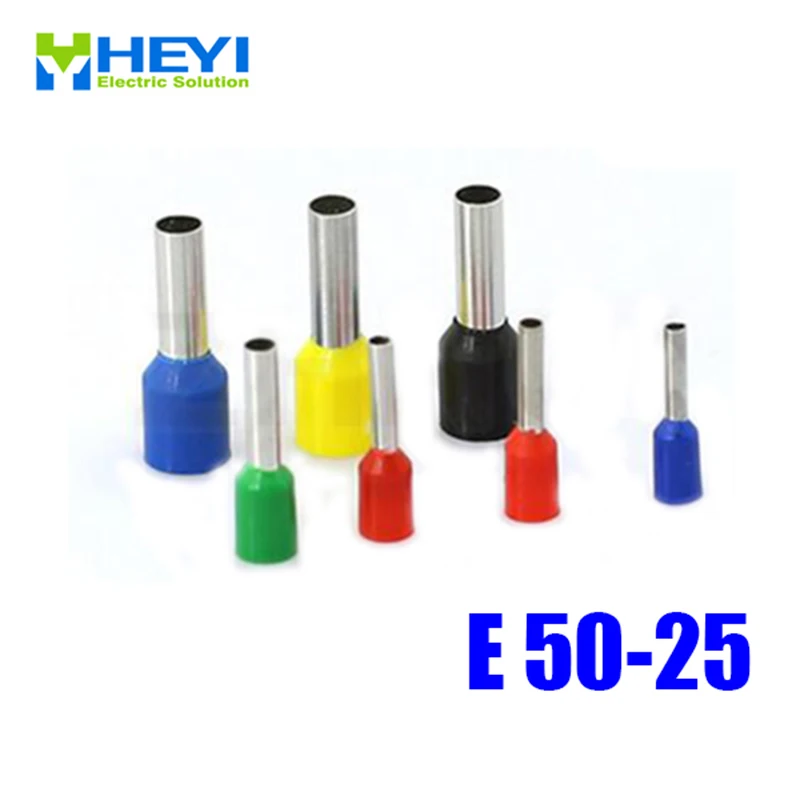 

Top quality 100pcs/lot E50-25 AWG#1 Tube Insulated End Terminals Copper Crimp Terminals