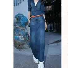 1 шт./партия,, женское длинное джинсовое платье в европейском стиле, с v-образным вырезом, с коротким рукавом, прямое, длиной до щиколотки, женское однотонное платье