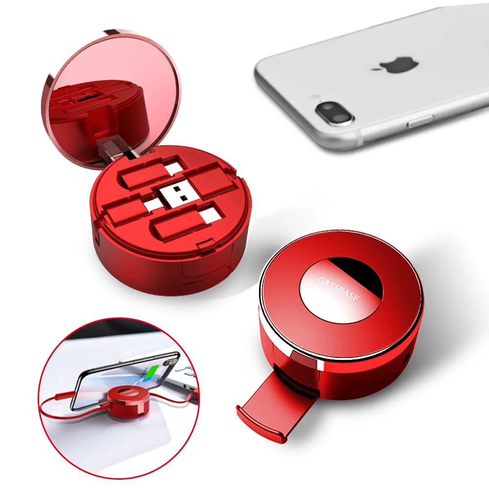 3 в 1 Micro Usb Type-C для Huawei выдвижной кабель IPhone X XS XR 8 7 Plus с зеркалом скрытый USB-кабель