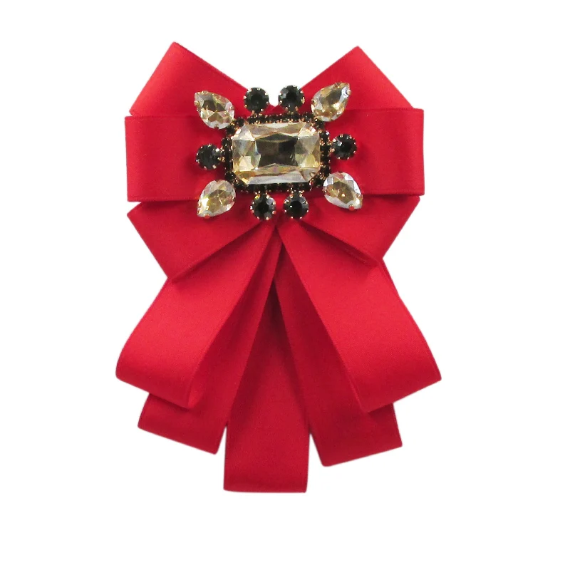 Red Ribbon Rhinestone brooches for women Pin Bow Tie Ribbon Broche Pin