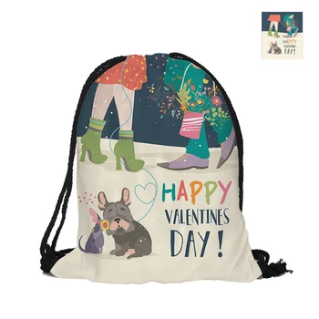 

Happy Valentines Day Printed Drawstring Backpack Valentine's Day Gift Bags For Couples Lovers Soft Pouch Backpacks