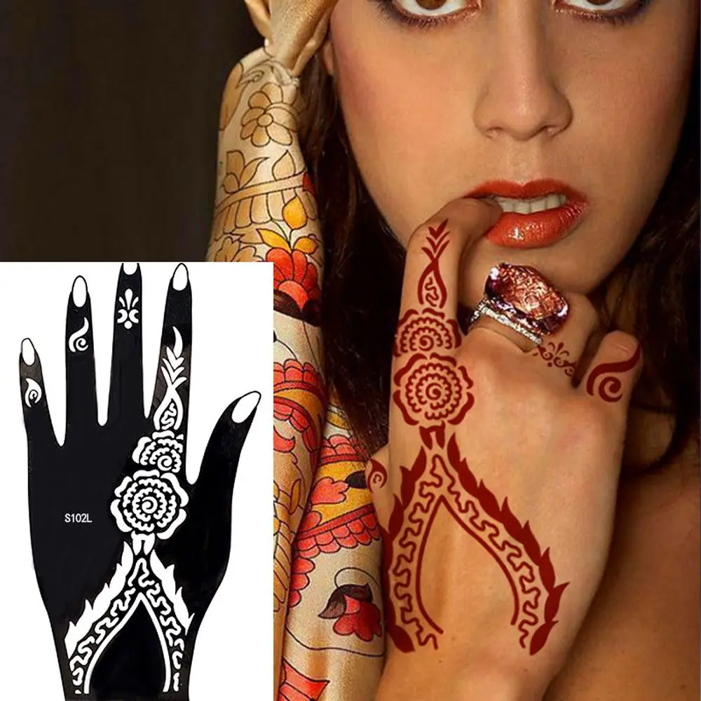2 шт./компл. Профессиональный хна Трафаретный временный ручной татуировки боди-арт стикер шаблон инструменты для свадьбы Индия татуировка в форме цветка трафарет