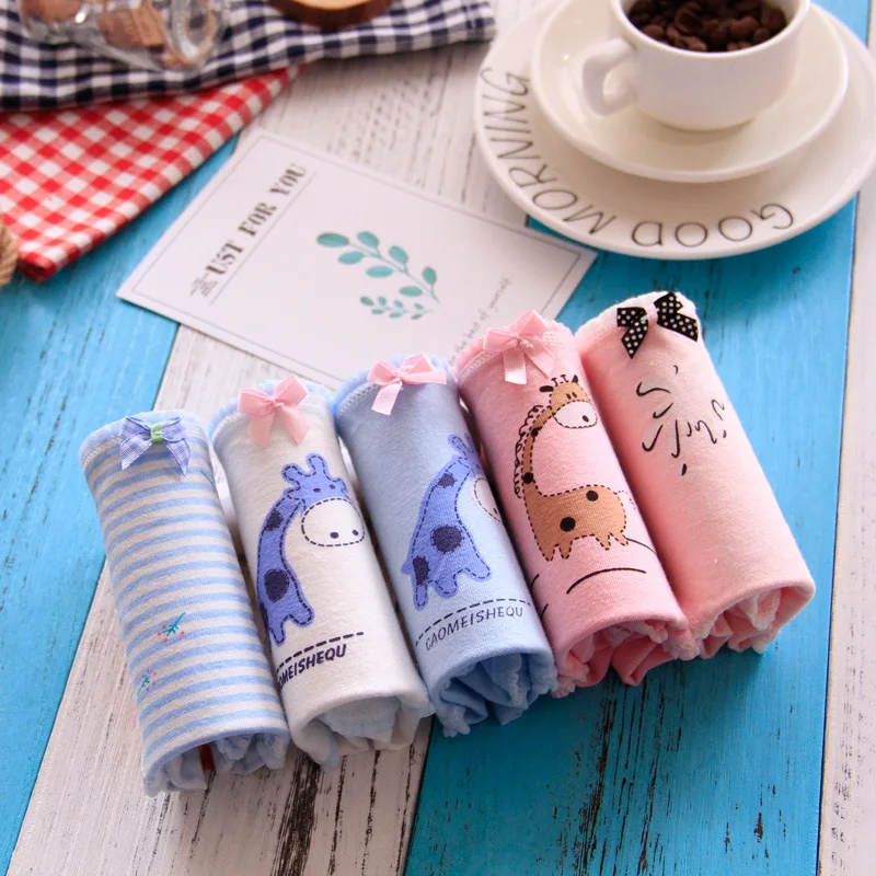 

2019 Girls Underwear 5pc/lot lovely 95% cotton panties middle Waist Briefs Young Girl teenagers Pants children students