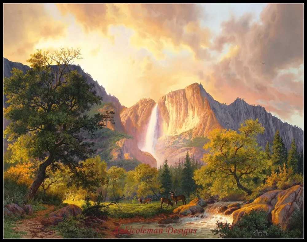 

Needlework for embroidery DIY DMC High Quality - Counted Cross Stitch Kits 14 ct Oil painting - Distant Mountain Waterfall