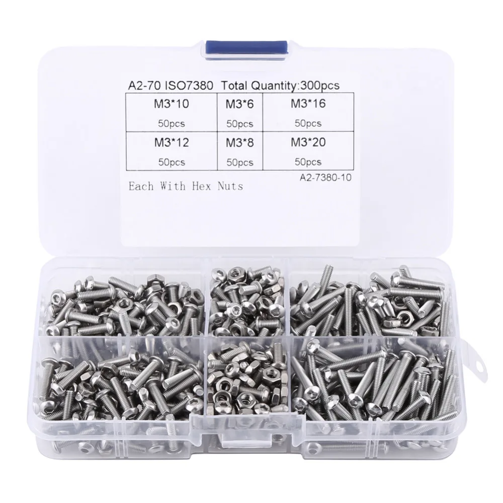 

600Pcs/set M3 Screws Nuts Set Stainless Steel Hex Socket Button Head Screws Nuts Assortment Kit Fastener Hardware With Box